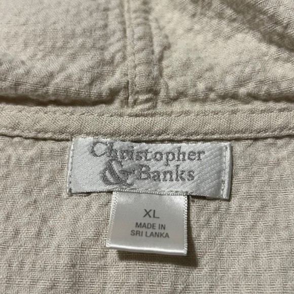 Christopher & Banks Cream Seersucker Button Down LS Hoodie Jacket Size XL - Picture 6 of 10